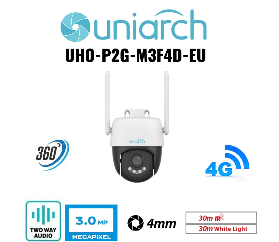 Uniarch 3MP 4G Solar PT Camera White UHO-P2G-M3F4D-EU Global Security