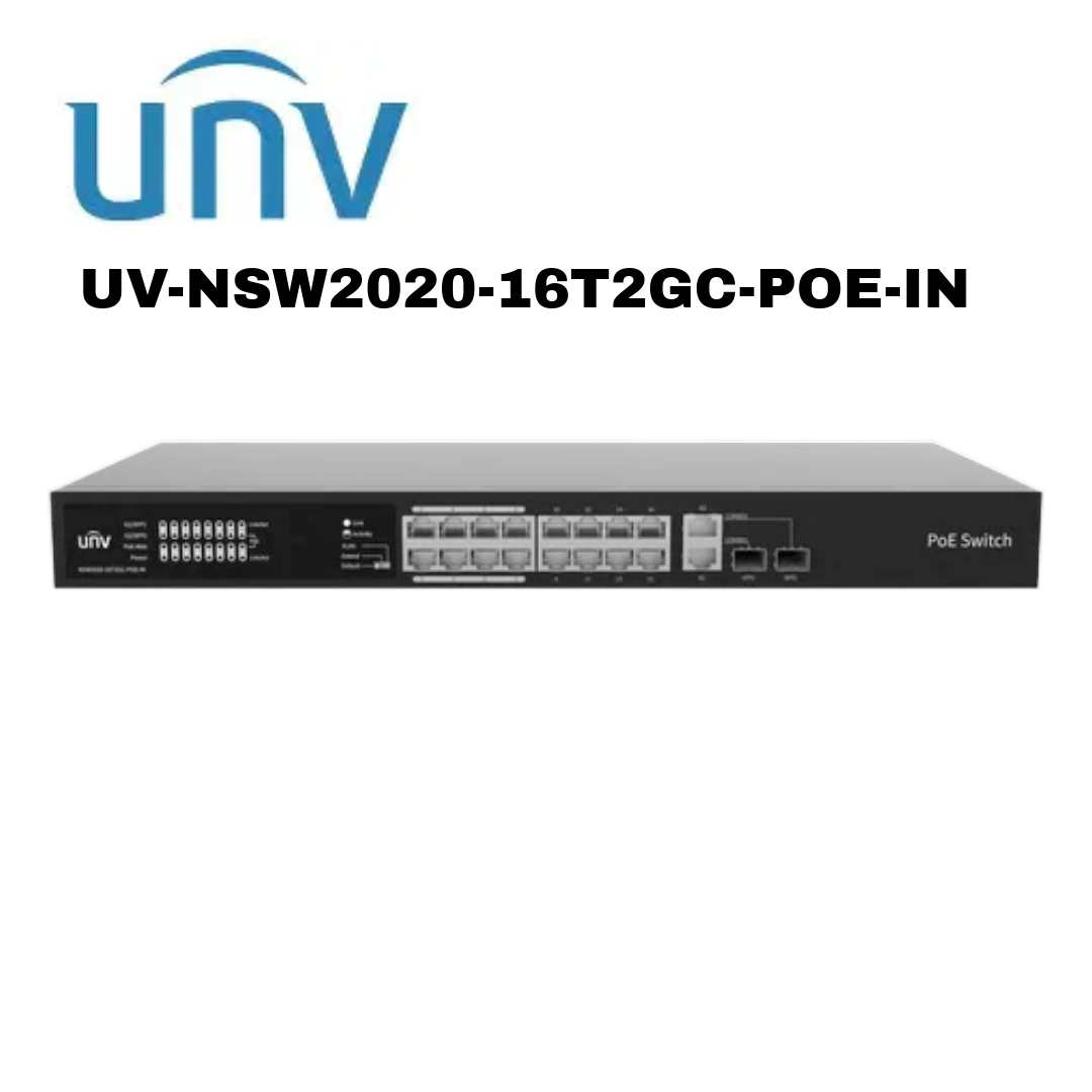 Uniview 16 Port 10/100Mbps PoE Switch 2 Port 1000Mbps Combo Ports Uplink RJ45 Unmanaged UV-NSW2020-16T2GC-POE-IN Global Security