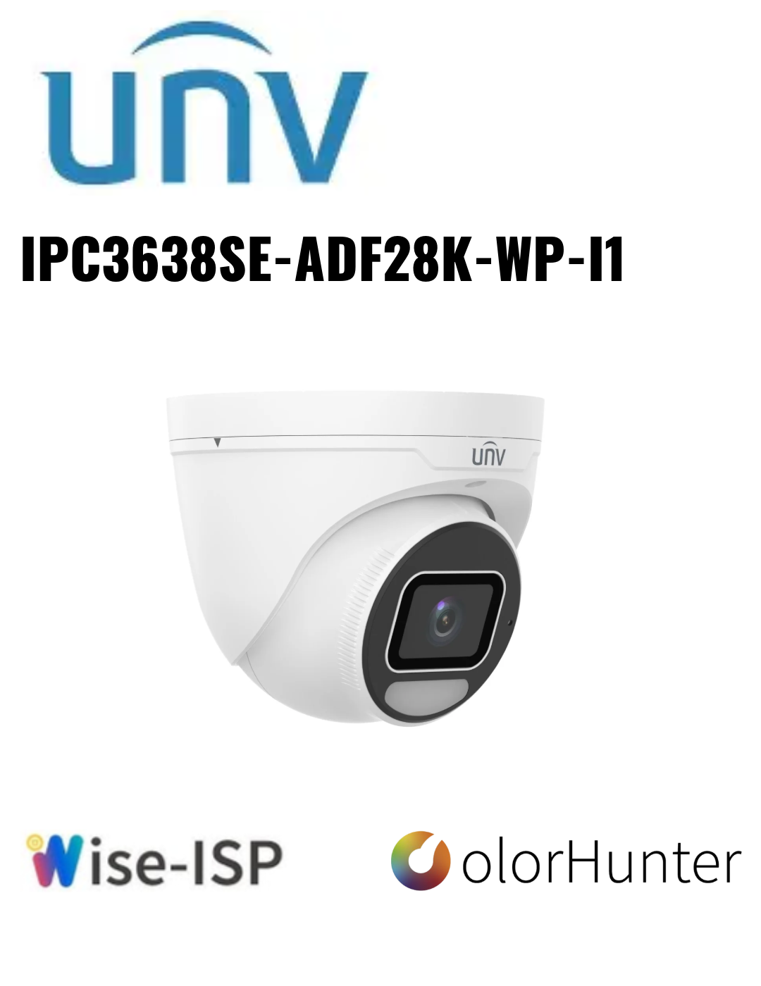 Uniview 8MP ColorHunter Wise-ISP Owlview PLUS Warm Light Turret 2.8mm Built in Mic UV-IPC3638SE-ADF28K-WP-I1 Global Security