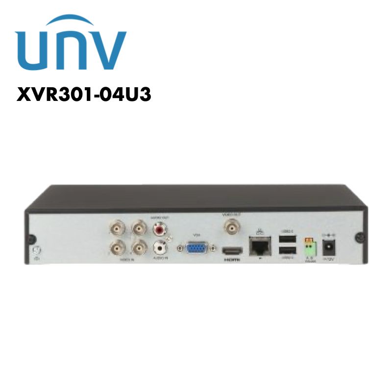 Uniview 4 Channel DVR back panel with multiple connection options including HDMI and audio ports