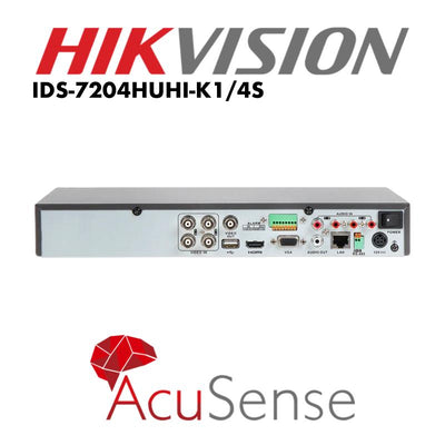 Hikvision 4 Channel 5 MP 1U H.265 AcuSense DVR iDS-7204HUHI-K1/4S