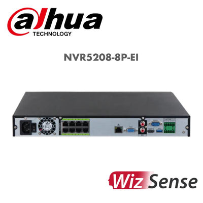 Dahua 8 Channel 32MP 1U 8PoE 2HDDs WizSense Network Video Recorder NVR5208-8P-EI