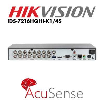 Hikvision 16 Channel 1080p 1U H.265 AcuSense DVR iDS-7216HQHI-K1/4S(B)