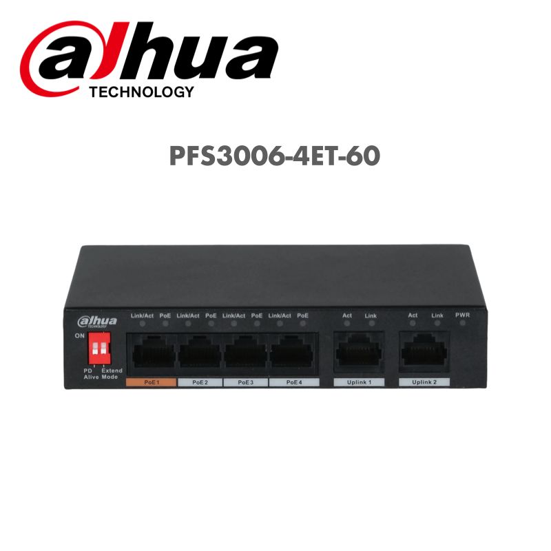 Dahua 6-Port 10/100Mbps Unmanaged Desktop Switch with 4 PoE Ports PFS3006-4ET-60 | dahua, Networking switches | Global Security
