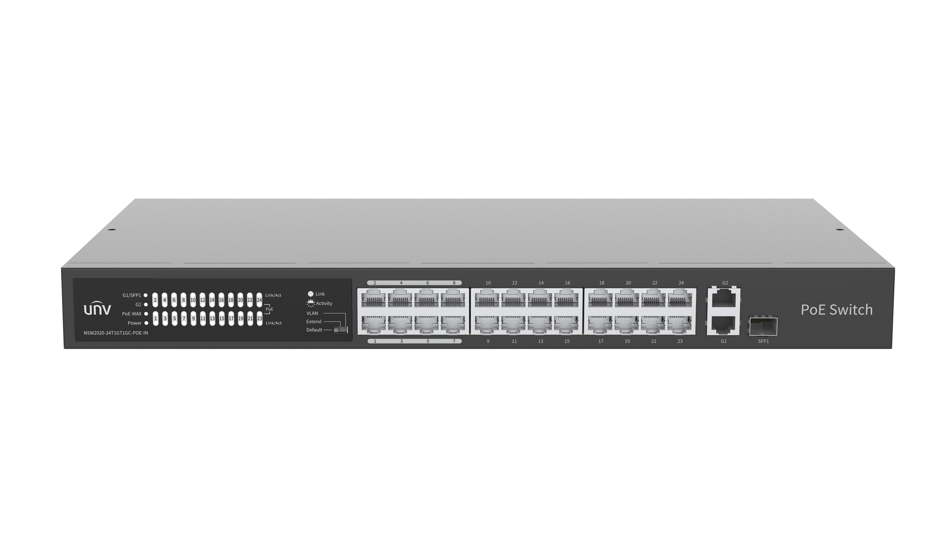 Uniview 24 PoE Port 10/100Mbps Switch RJ45 390W NSW2020-24T1GT1GC-POE-IN Global Security