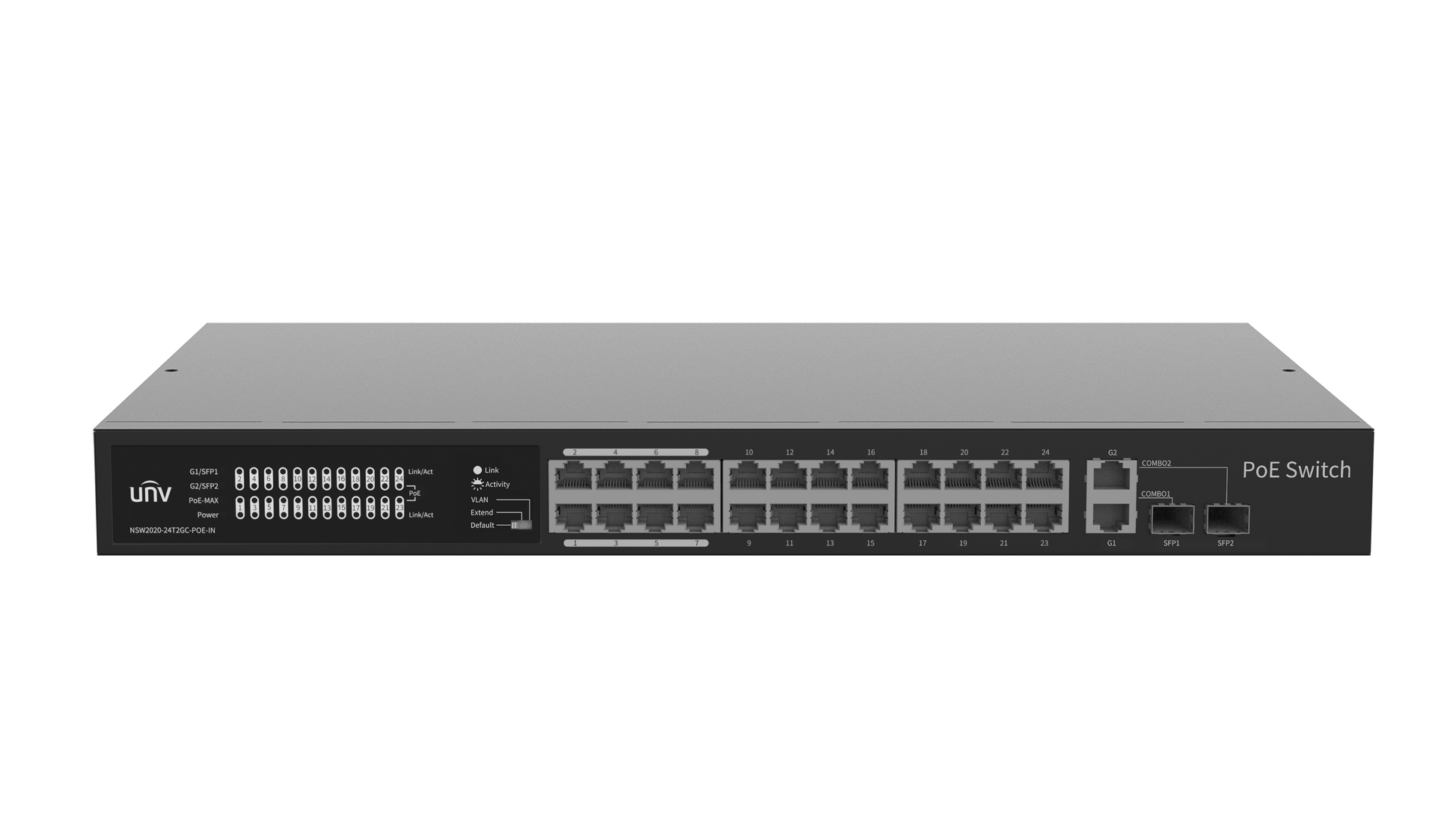 Uniview 24 Port 10/100Mbps PoE Switch 2 Port 1000Mbps Uplink RJ45 Unmanaged UV-NSW2020-24T2GC-POE-IN Global Security