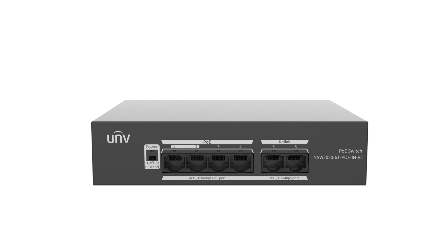 Uniview 4 Port PoE + 2 Uplink Unmanaged PoE Switch UV-NSW2020-6T-POE-IN-V2 Global Security