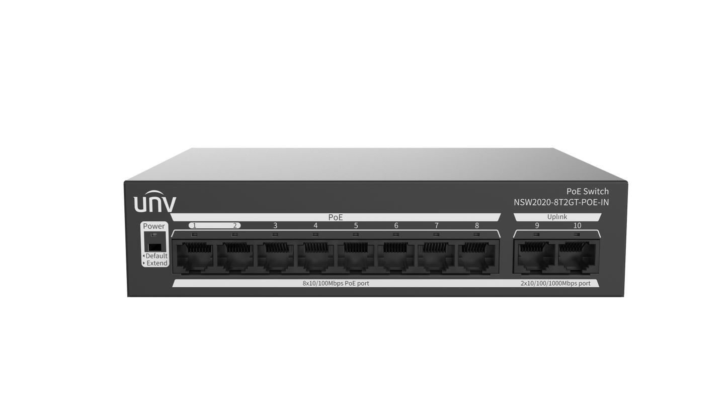 Uniview 8 Port 10/100Mbps PoE Switch 2 Port 1000Mbps Uplink RJ45 UV-NSW2020-8T2GT-POE-IN Global Security