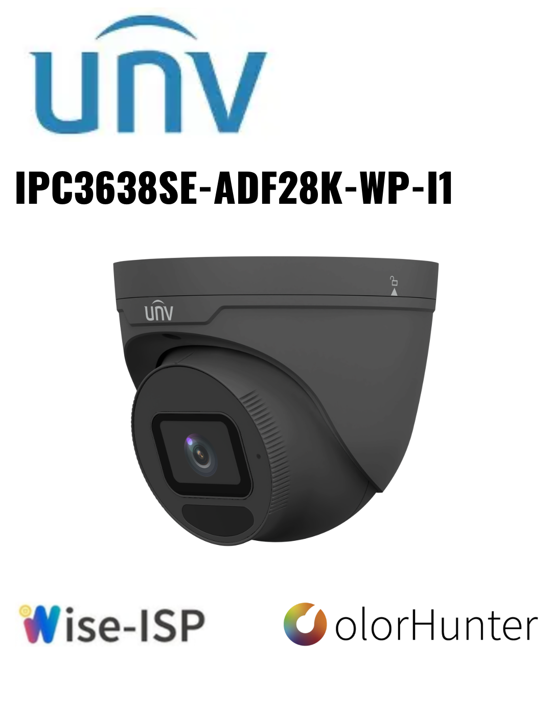 Uniview 8MP ColorHunter Wise-ISP Owlview PLUS Warm Light Turret 2.8mm Built in Mic UV-IPC3638SE-ADF28K-WP-I1 Global Security