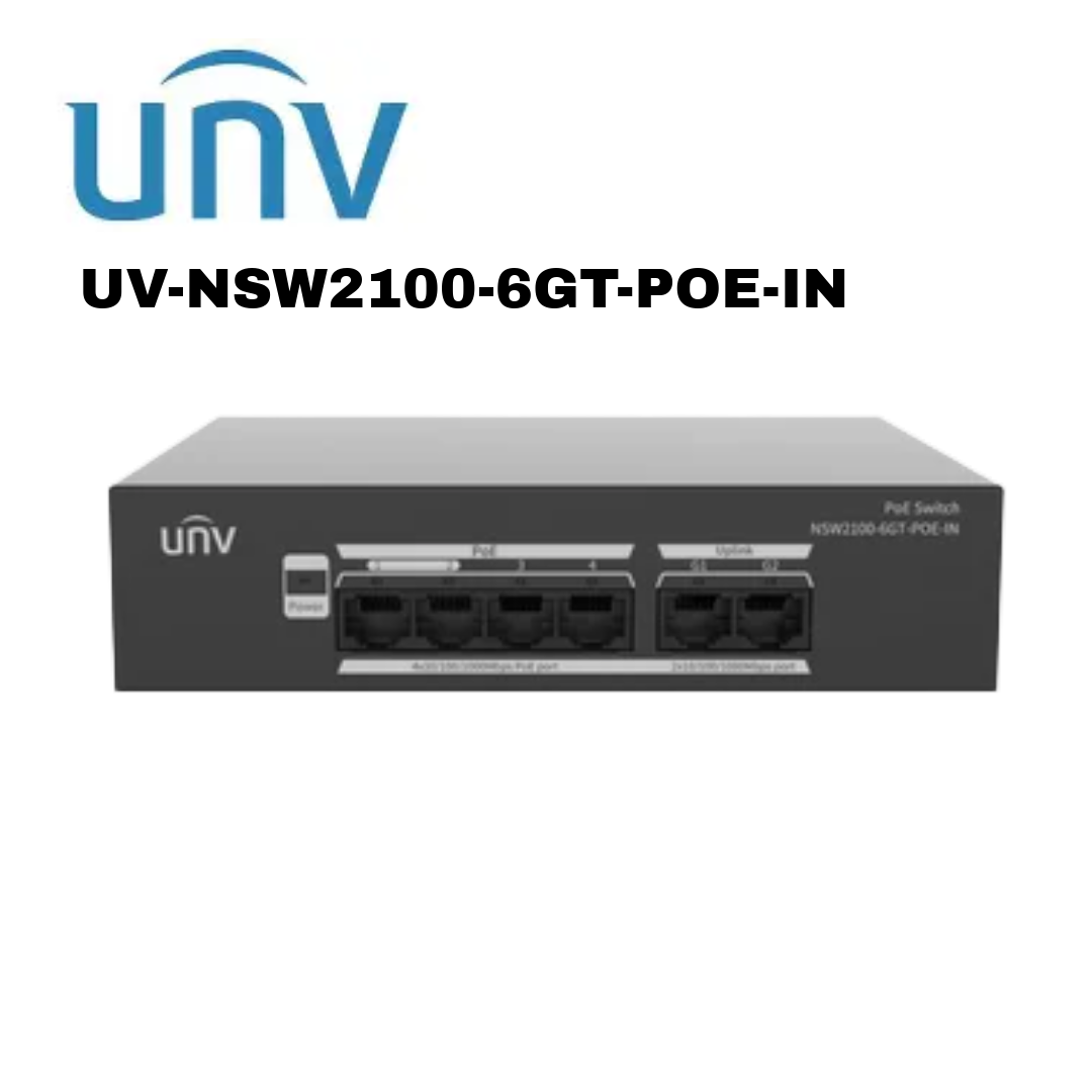 Uniview 4 Port 10/100/1000Mbps PoE Switch 2 Port 10/100/1000Mbps Uplink 70W RJ45 UV-NSW2100-6GT-POE-IN Global Security