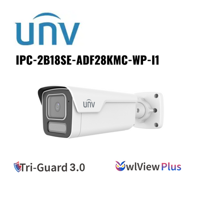 Uniview 8MP Tri-Guard 3.0 Bullet Network Camera AI, OWLVIEW PLUS, 2.8mm, BLACK,WHITE IPC2B18SE-ADF28KMC-WP-I1 Global Security