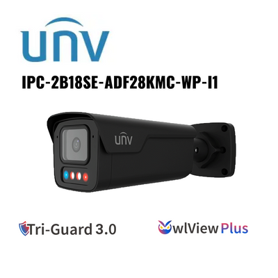 Uniview 8MP Tri-Guard 3.0 Bullet Network Camera AI, OWLVIEW PLUS, 2.8mm, BLACK,WHITE IPC2B18SE-ADF28KMC-WP-I1 Global Security