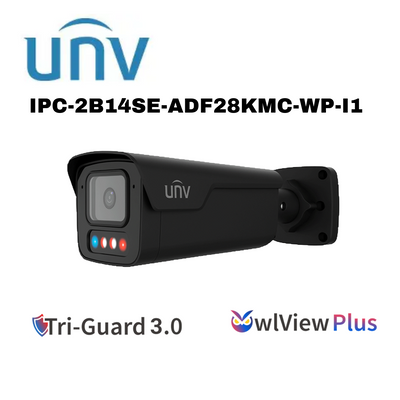 4MP Uniview Tri-Guard 3.0 Bullet Network Camera AI, OWLVIEW PLUS, 2.8mm, BLACK,WHITE IPC2B14SE-ADF28KMC-WP-I1 Global Security