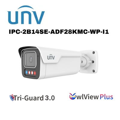 4MP Uniview Tri-Guard 3.0 Bullet Network Camera AI, OWLVIEW PLUS, 2.8mm, BLACK,WHITE IPC2B14SE-ADF28KMC-WP-I1 Global Security