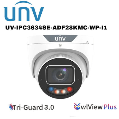 Uniview 4MP TriGuard 3.0 Owlview PLUS Dual Light IP Turret with Alarm & Audio White/Black UV-IPC3634SE-ADF28KMC-WP-I1 Global Security