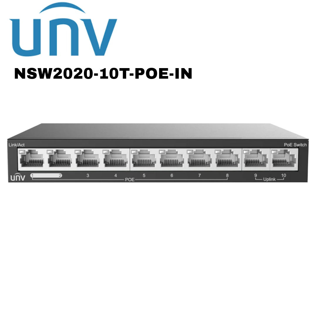 Uniview 8 Port 10/100Mbps PoE Switch 2 Port 10/100Mbps Uplink RJ45 UV-NSW2020-10T-POE-IN Global Security