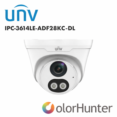 Uniview 4MP ColorHunter Turret Built in Mic/Speaker,Two Way Audio, IR/Warm Light, 2.8mm White/Black UV-IPC3614LE-ADF28KC-DL Global Security