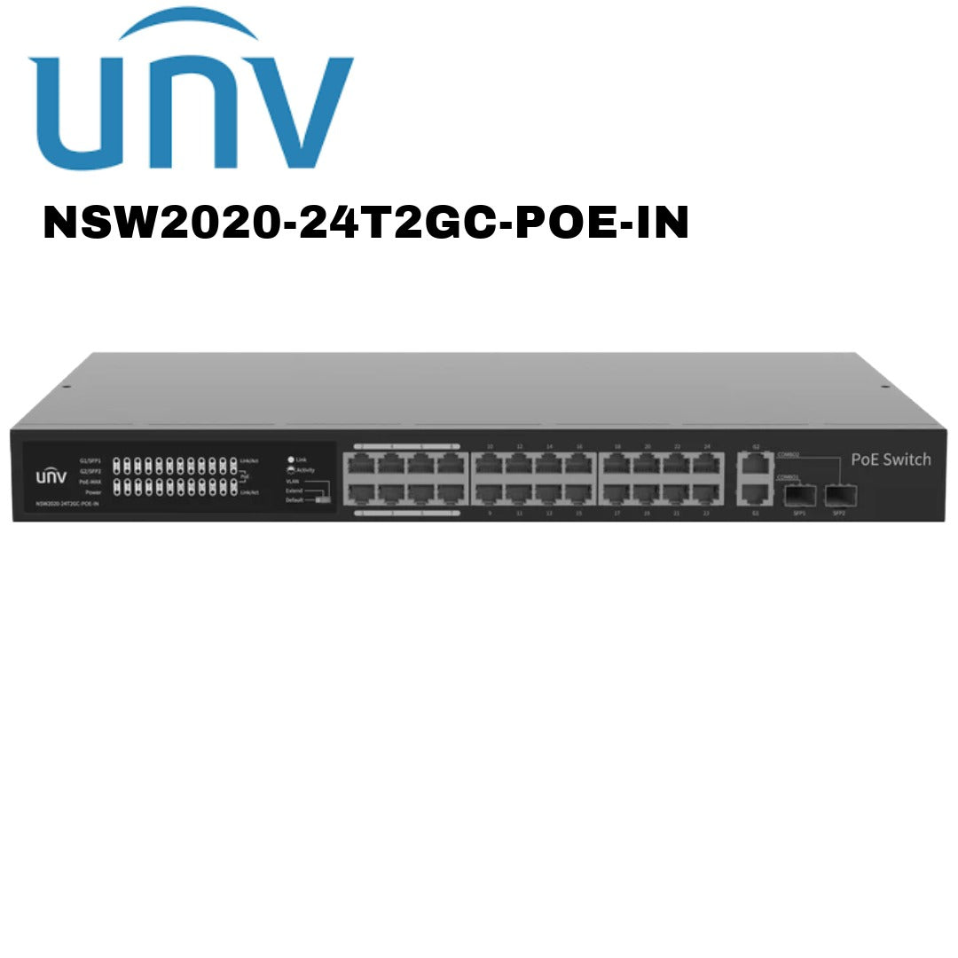 Uniview 24 Port 10/100Mbps PoE Switch 2 Port 1000Mbps Uplink RJ45 Unmanaged UV-NSW2020-24T2GC-POE-IN Global Security