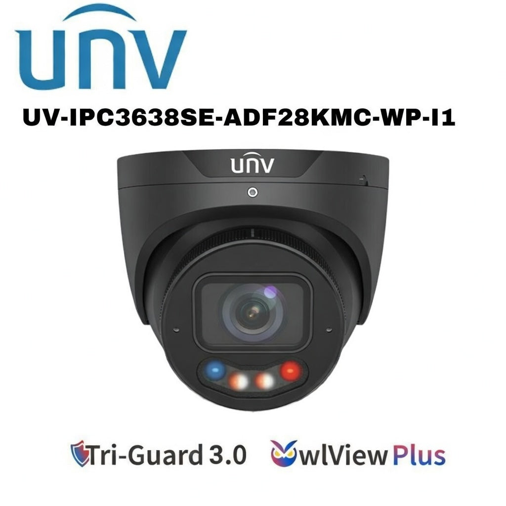 Uniview 8MP TriGuard 3.0 Owlview PLUS Dual Light IP Turret with Alarm & Audio White/Black UV-IPC3638SE-ADF28KMC-WP-I1 Global Security