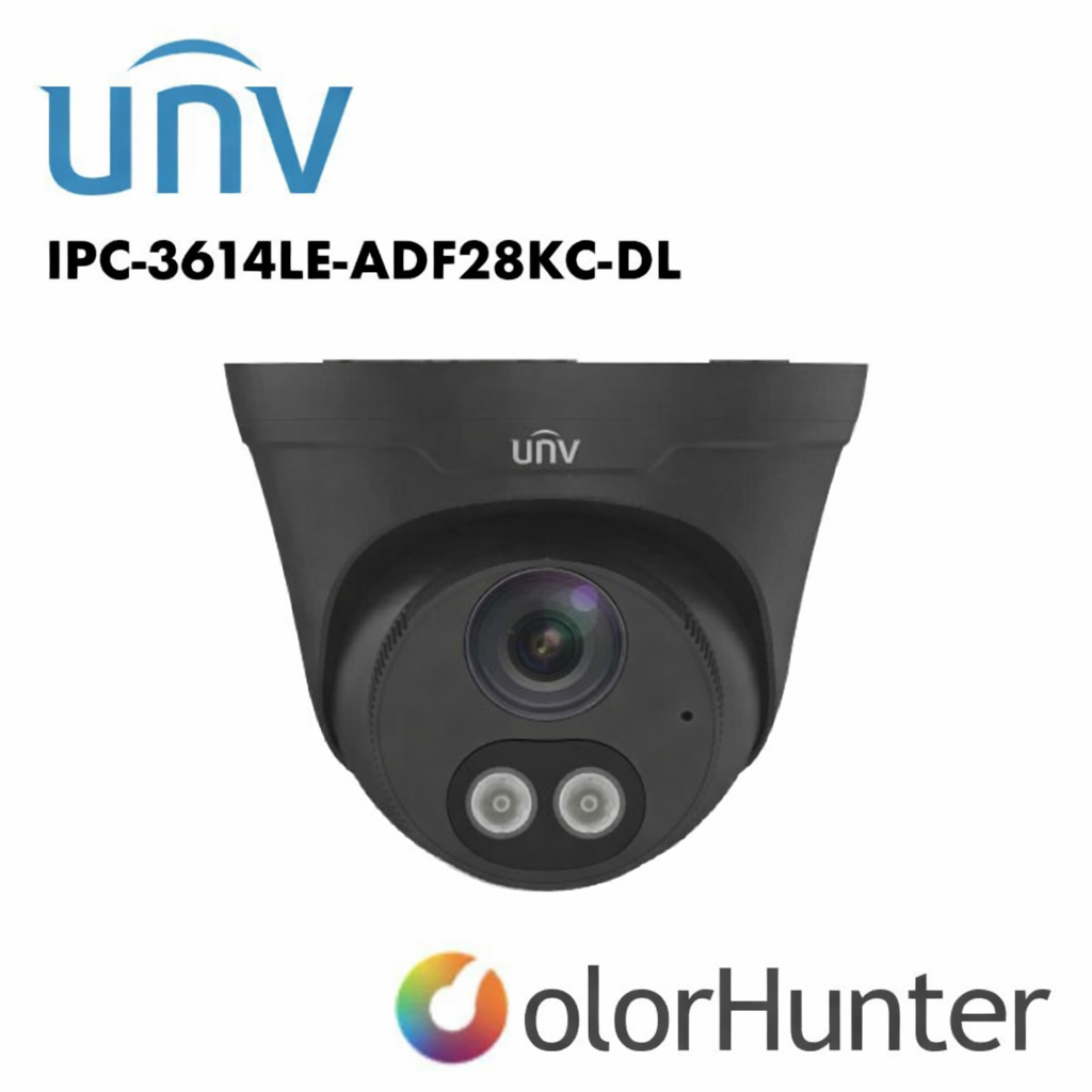 Uniview 4MP ColorHunter Turret Built in Mic/Speaker,Two Way Audio, IR/Warm Light, 2.8mm White/Black UV-IPC3614LE-ADF28KC-DL Global Security
