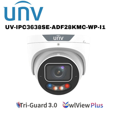 Uniview 8MP TriGuard 3.0 Owlview PLUS Dual Light IP Turret with Alarm & Audio White/Black UV-IPC3638SE-ADF28KMC-WP-I1 Global Security