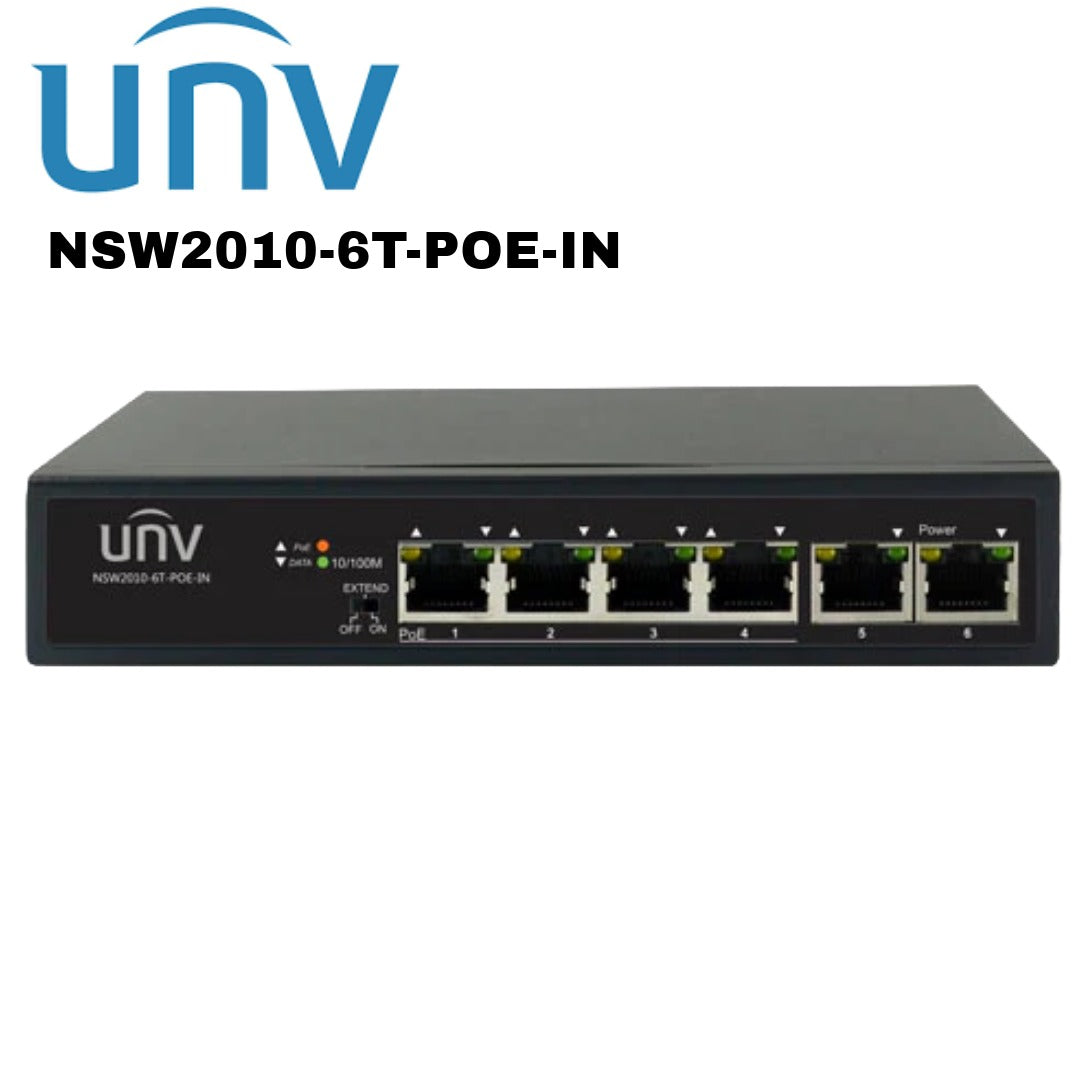 Uniview 4 Port 10/100Mbps PoE Switch 2 Port 10/100Mbps Uplink RJ45 65W NSW2010-6T-POE-IN Global Security
